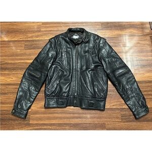 Women's Black Leather Bomber Jacket
